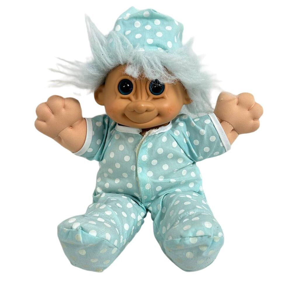Russ Troll Kidz Doll Plush SPANKY Blue Hair Polka Dot Pajamas
